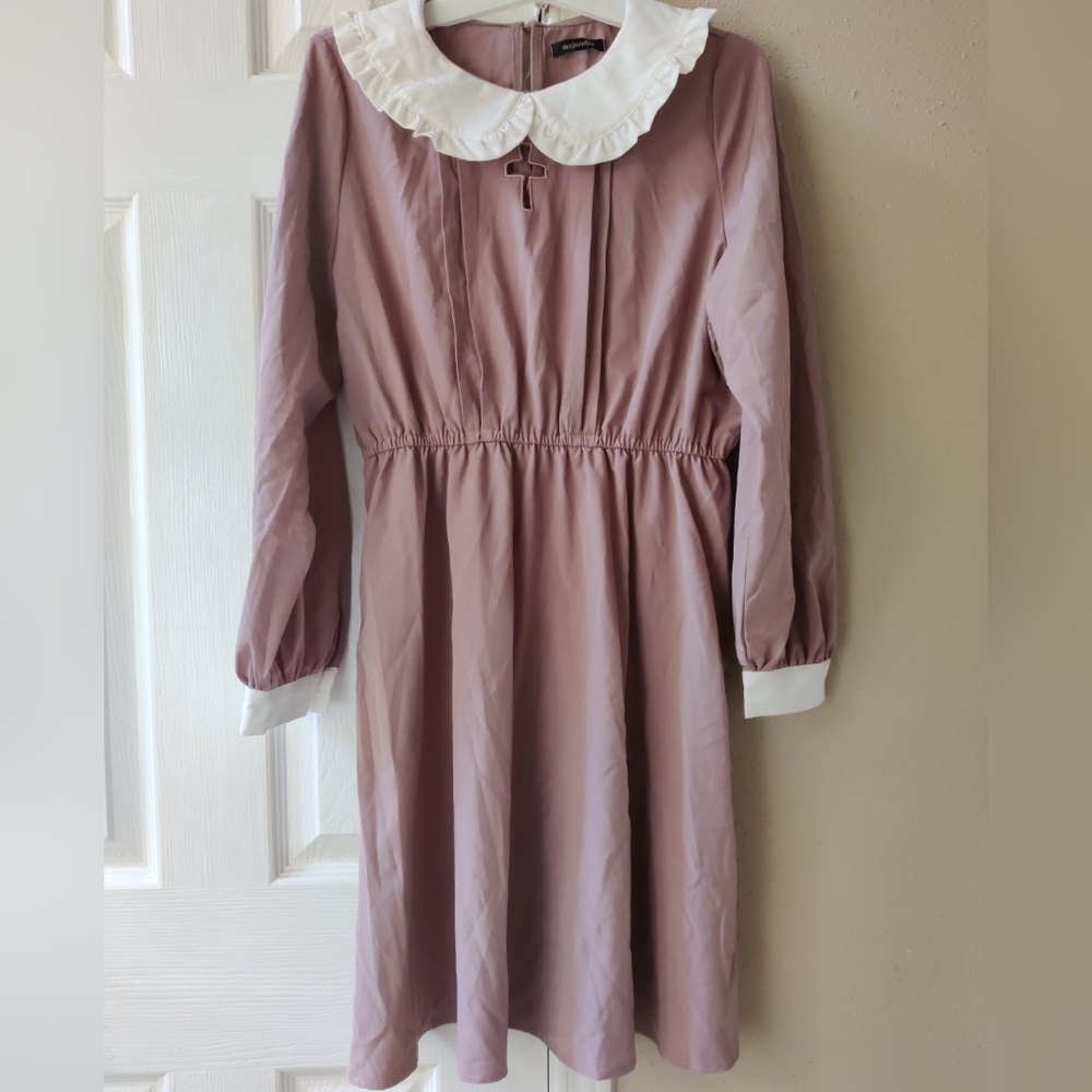 Majoretty Pink Cross Peter Pan Collar Dress Kawaii Whimsigoth Fairy Goth